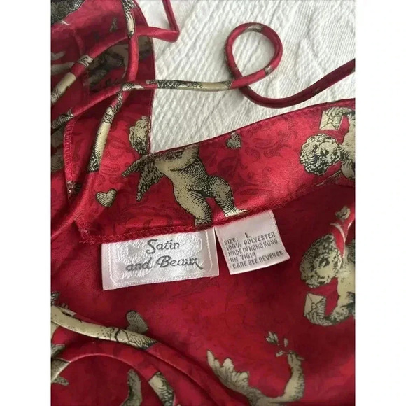 Vtg Satin And Beaux Sleepwear Women's L Large Red Cupid Slip Night Gown Bias Cut - Picture 8 of 10